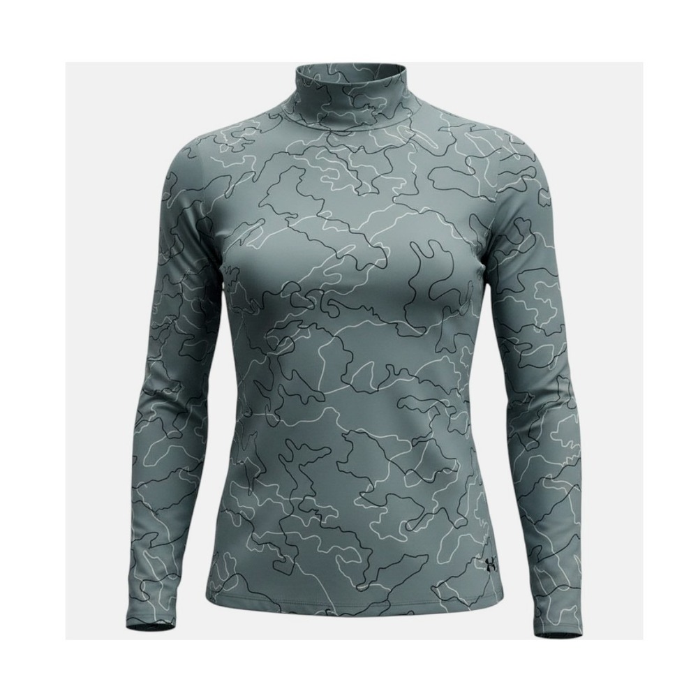Under Armour Mock Neck Top Women S Slate Blue Camo Long Sleeve Sporty